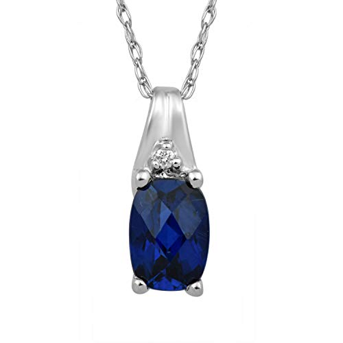 Jewelili Sterling Silver Checkerboard Cushion Cut Created Blue Sapphire and White Cubic Zirconia Ring, Earrings and Pendant Necklace Jewelry Set