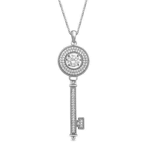 Jewelili Dancing Key Necklace Jewelry in Sterling Silver - View 1