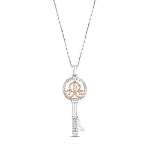Enchanted Disney Fine Jewelry 14K Rose Gold Over Sterling Silver 1/10Cttw Diamond Cinderella Key Pendant