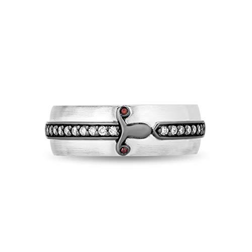Enchanted Disney Fine Jewelry Black Rhodium Over Sterling Silver with 1/5 CTTW and Garnet Aurora's Prince Ring