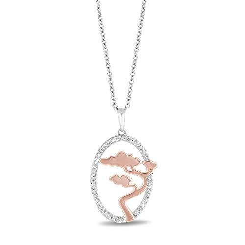 Enchanted Disney Fine Jewelry Sterling Silver and 10K Rose Gold 1/10 CTTW Mulan Pendant Necklace