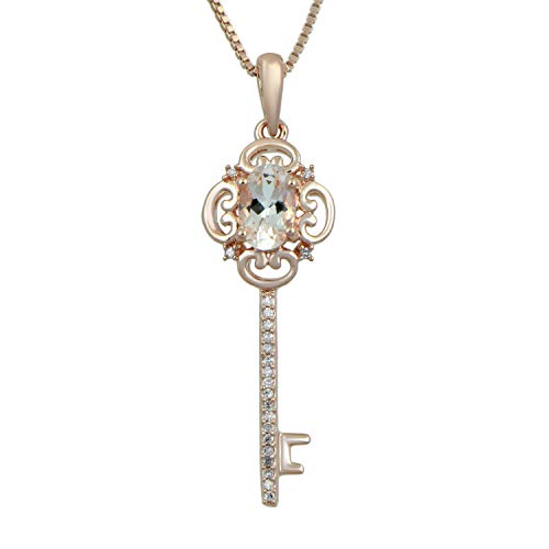 Jewelili Key Necklace Aquamarine Jewelry in Sterling Silver - View 1
