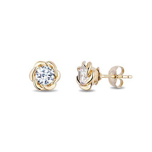 Enchanted Disney Fine Jewelry 14K Yellow Gold with 1 1/2 cttw Diamond Belle Solitaire Earrings