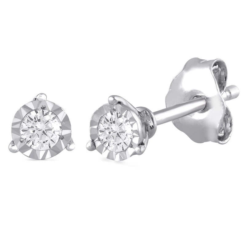 Jewelili Made For You Sterling Silver 1/5 CTTW Natural White Round Lab Grown Diamonds Miracle Plate Stud Earrings
