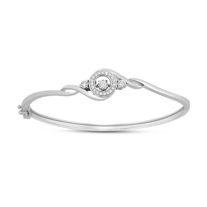 Jewelili Sterling Silver 1/4 CTTW Natural Round White Twinkling Dancing Diamonds Bangle