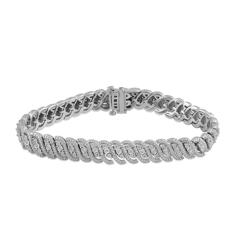 Jewelili Sterling Silver With 1/2 CTTW Natural Round White Diamonds Tennis Bracelet