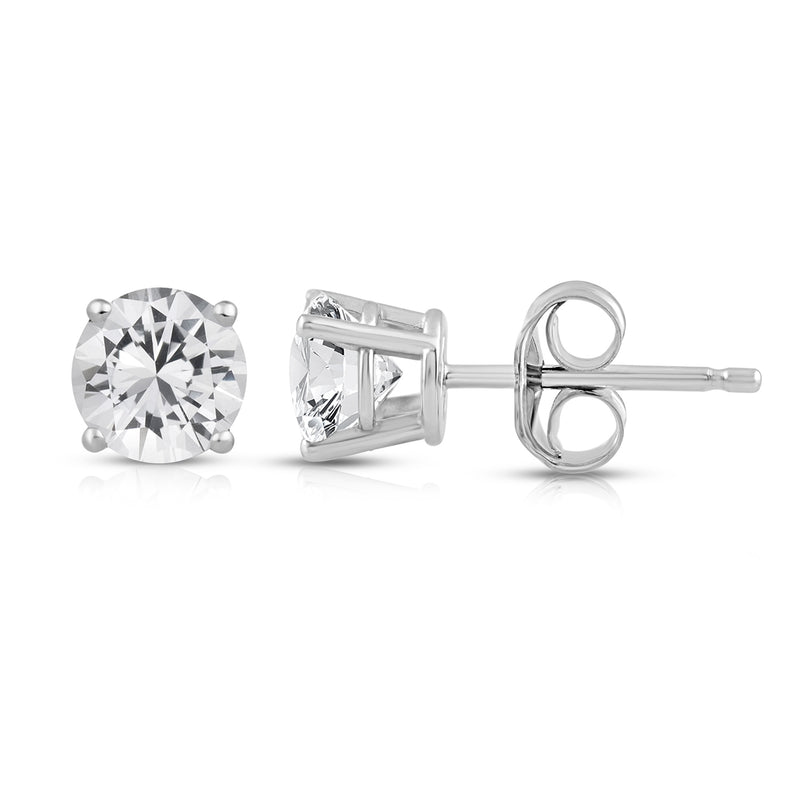 Jewelili 10K White Gold With 1 CTTW Natural White Round Diamonds Stud Earrings