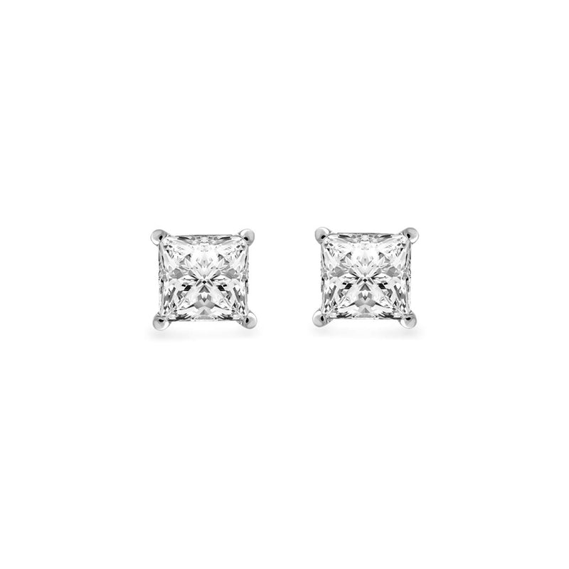 Jewelili 14K White Gold With 1/2 CTTW Princess Cut Diamonds Stud Earrings