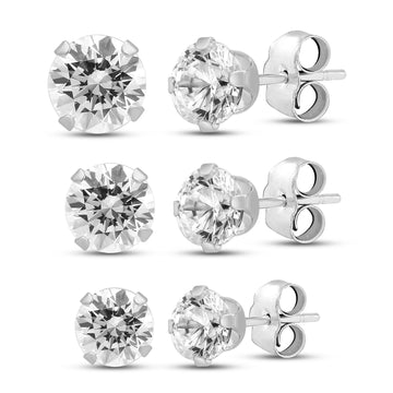 Jewelili 10K White Gold Cubic Zirconia Stud E