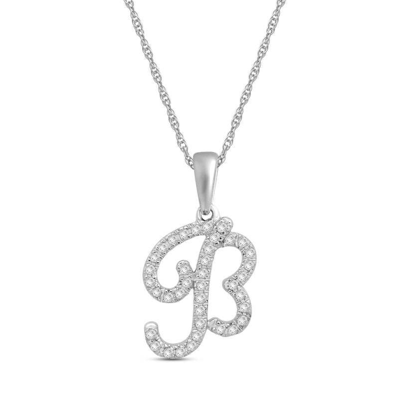 Jewelili Alphabet Initial B Pendant Necklace with Round Shape Created White Sapphire in Sterling Silver 