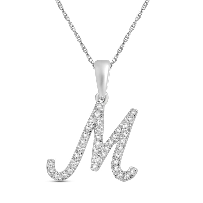 Jewelili Alphabet Initial M Pendant Necklace with Created White Sapphire in Sterling Silver 
