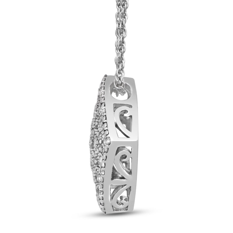 Jewelili Miracle Plate Cushion Shape Pendant Necklace with Natural White Round Diamonds in Sterling Silver 1/6 CTTW View 1