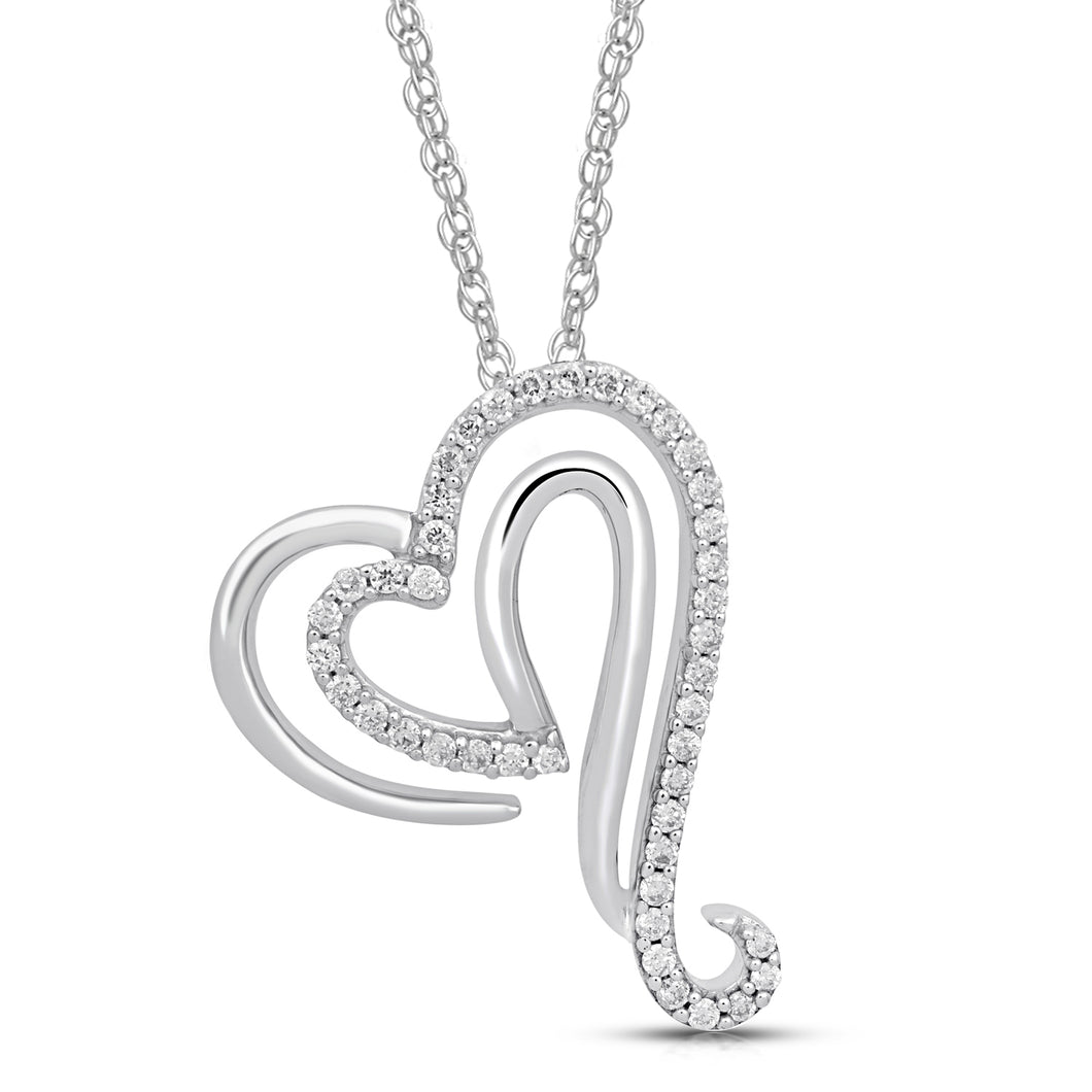 Jewelili Sterling Silver With 1/5 CTTW Natural White Round Diamonds Steal Her Heart Pendant Necklace
