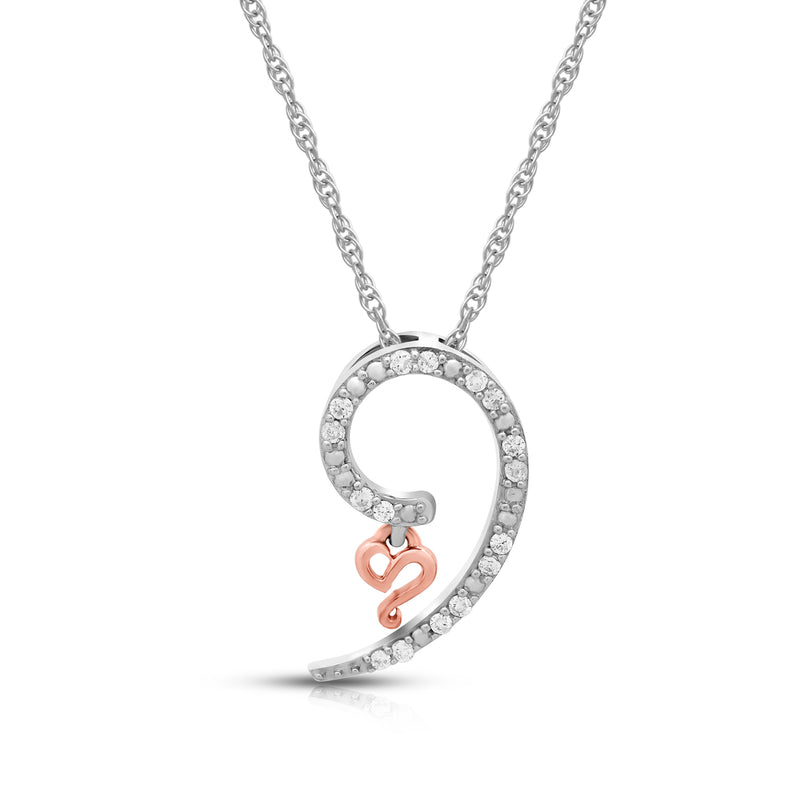 Jewelili Heart Pendant Necklace with Natural White Round Diamonds in 10K Rose Gold over Sterling Silver 1/10 CTTW 