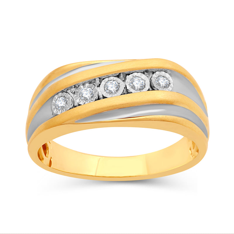 Jewelili Yellow Gold over Sterling Silver with 1/10 CTTW Natural White Round Diamonds Men's Ring