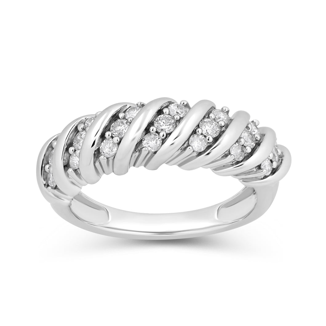 Jewelili Sterling Silver with 1/2 CTTW Natural White Round Diamonds Swirl Band Ring