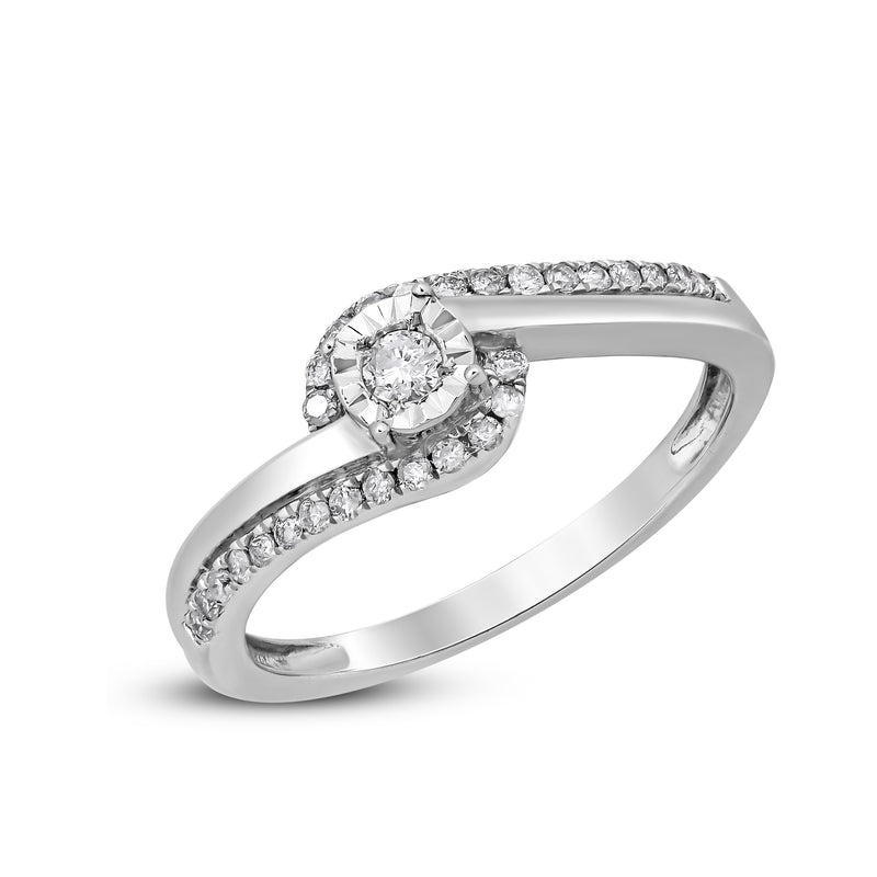 Jewelili Sterling Silver with 1/4 CTTW Natural White Round Shape Diamonds Engagement Ring
