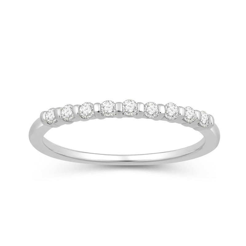 Jewelili Band with Natural White Diamonds in Sterling Silver 1/5 CTTW View 1