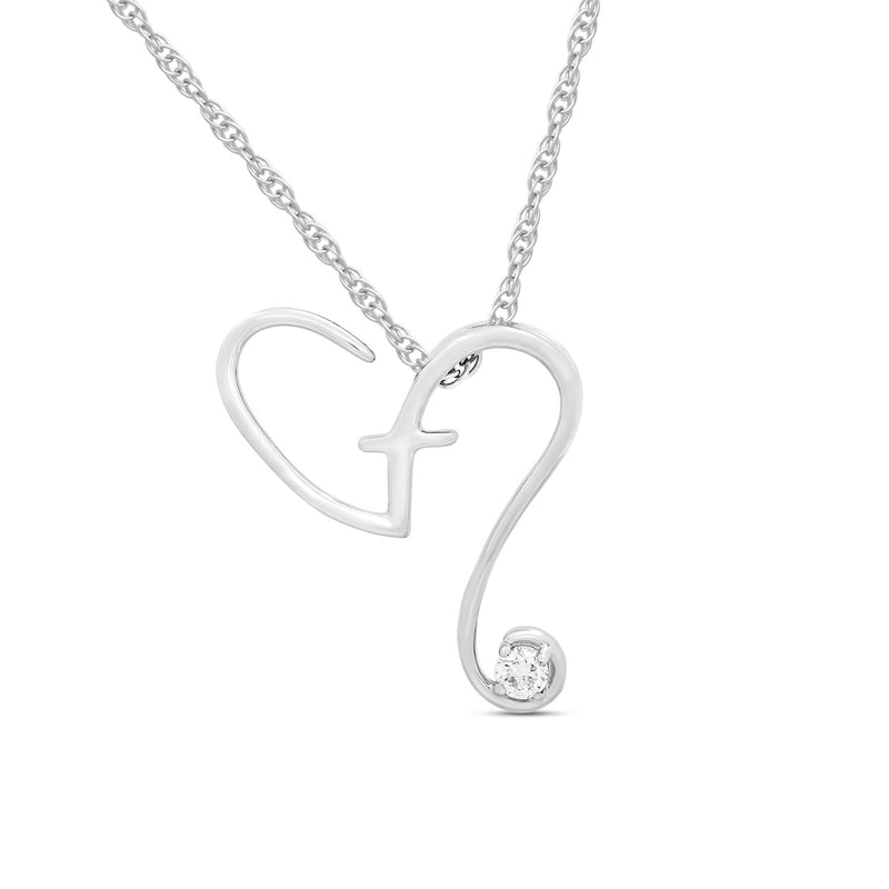 Jewelili Steal Her Heart Pendant Necklace with Natural Round Shape White Diamonds in Sterling Silver 1/20 CTTW 