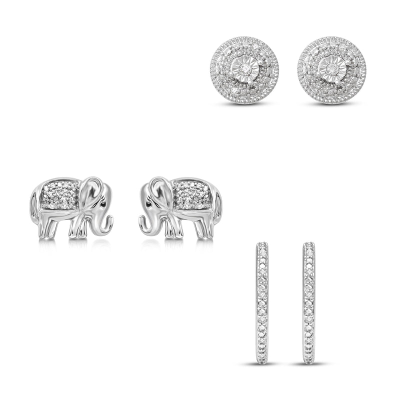 Jewelili Stud Earrings Set with Natural White Round Diamonds over Sterling Silver