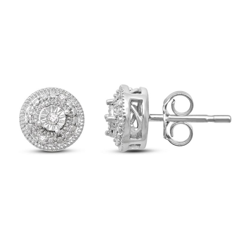 Jewelili Stud Earrings Set with Natural White Round Diamonds over Sterling Silver view 1