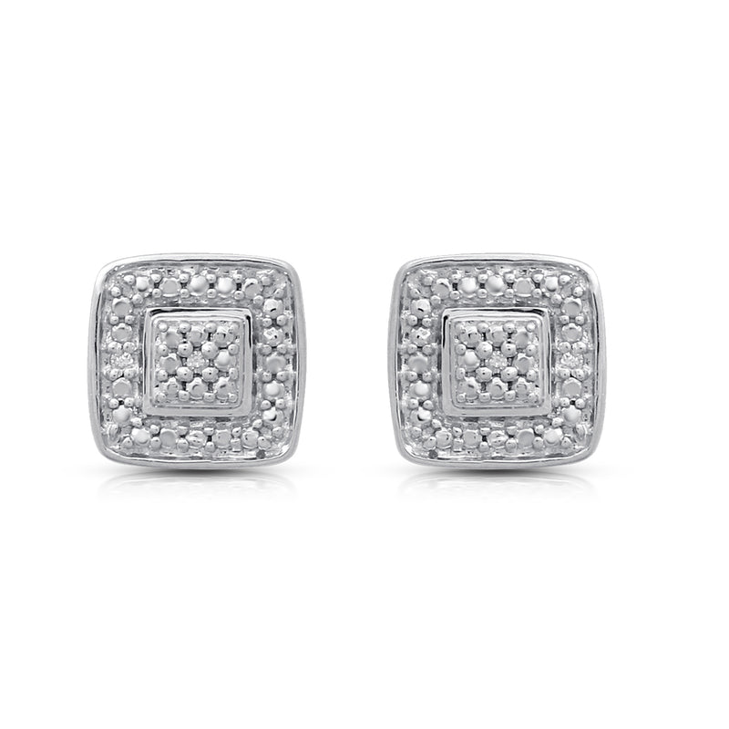 Jewelili Stud and Hoop Earrings Set with Natural White Round Diamonds over Sterling Silver view 3