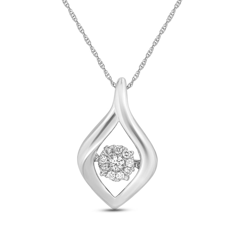 Jewelili Dancing Heartbeat Pendant Necklace with Natural White Round Diamonds in Sterling Silver 1/10 CTTW 