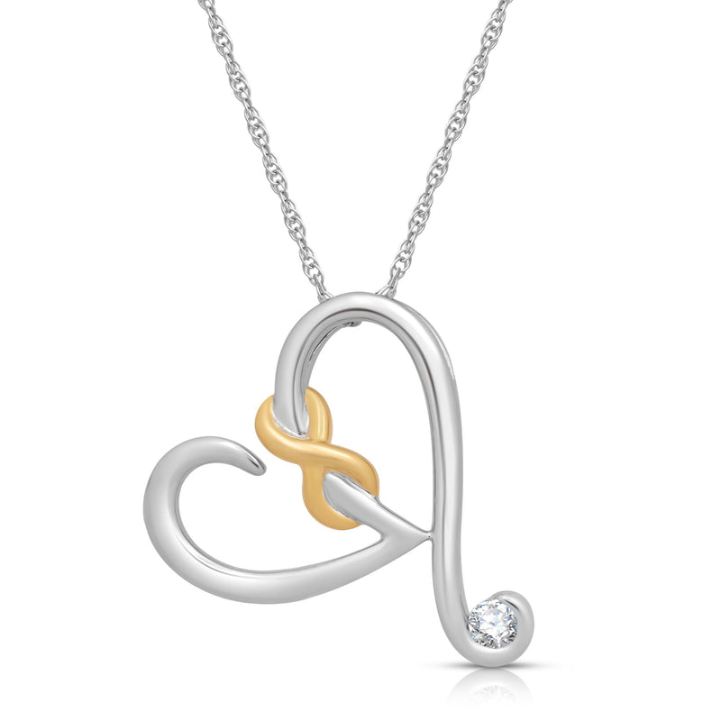 Jewelili Heart Pendant Necklace with Natural White Round Diamonds in 14K Yellow Gold over Sterling Silver 1/10 CTTW 