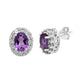 Load image into Gallery viewer, Jewelili Sterling Silver with Oval Shape Amethyst and Round Created White Sapphire Stud Earrings &amp; Halo Pendant Necklace, 18&quot; Rolo Chain and Fashion Ring 3 Pieces Box Set
