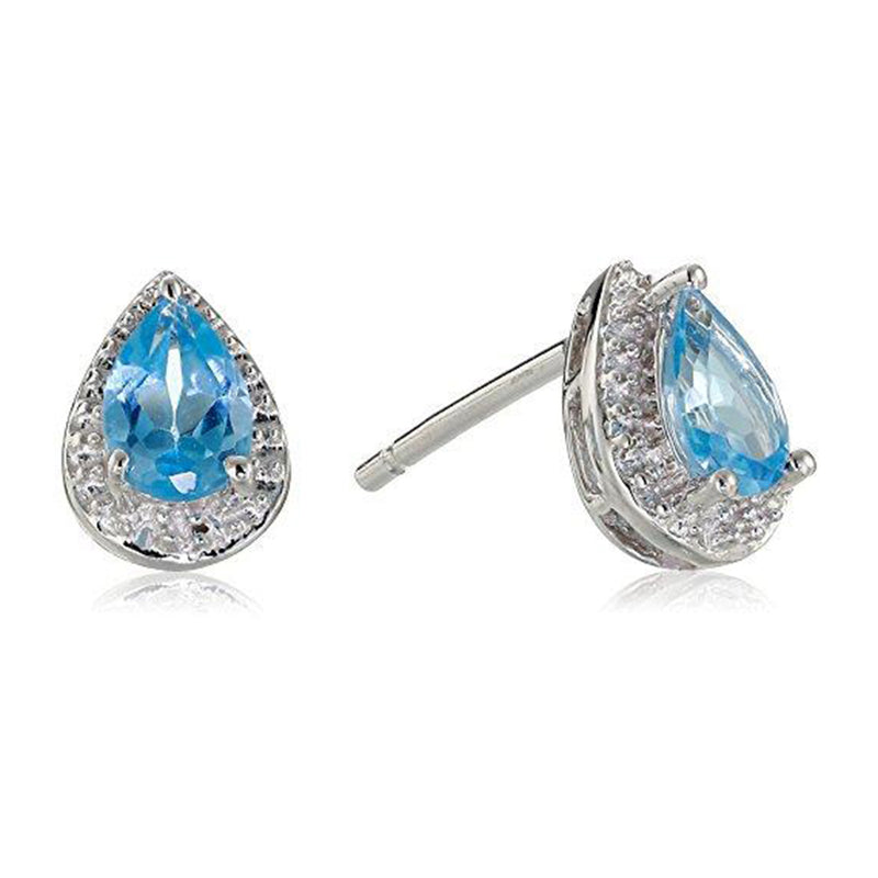 Jewelili Pear Earring Sets Blue Topaz Jewelry in Sterling Silver - View 4