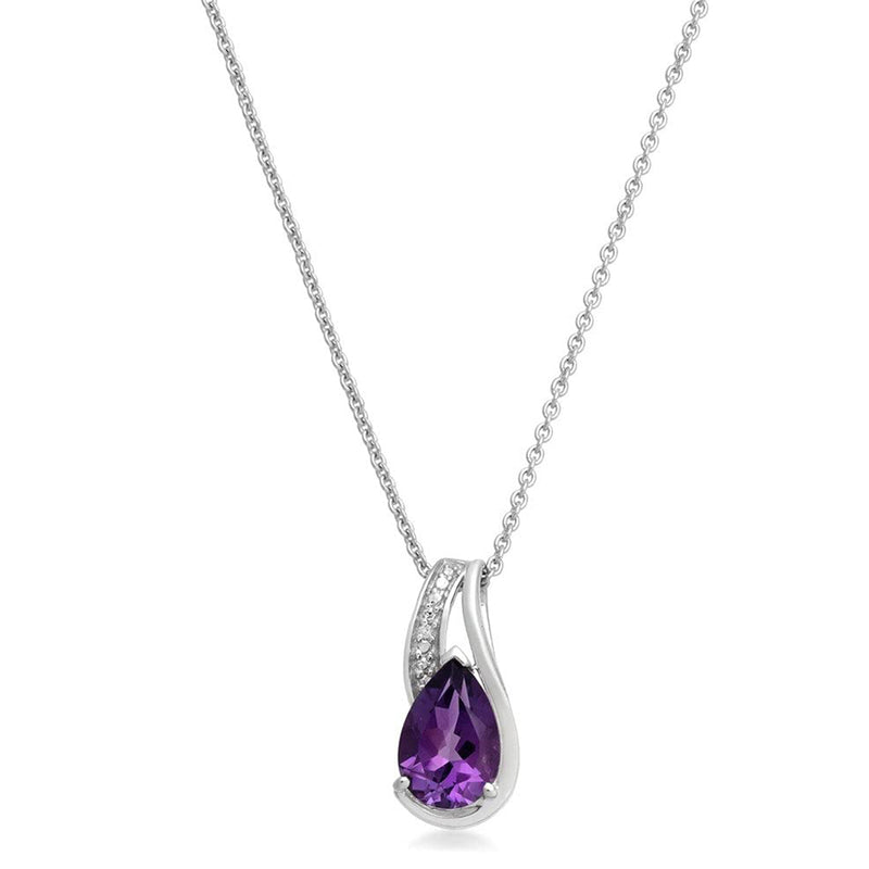 Jewelili Teardrop Jewelry Set with Pear Amethyst and Diamonds in Sterling Silver View 3