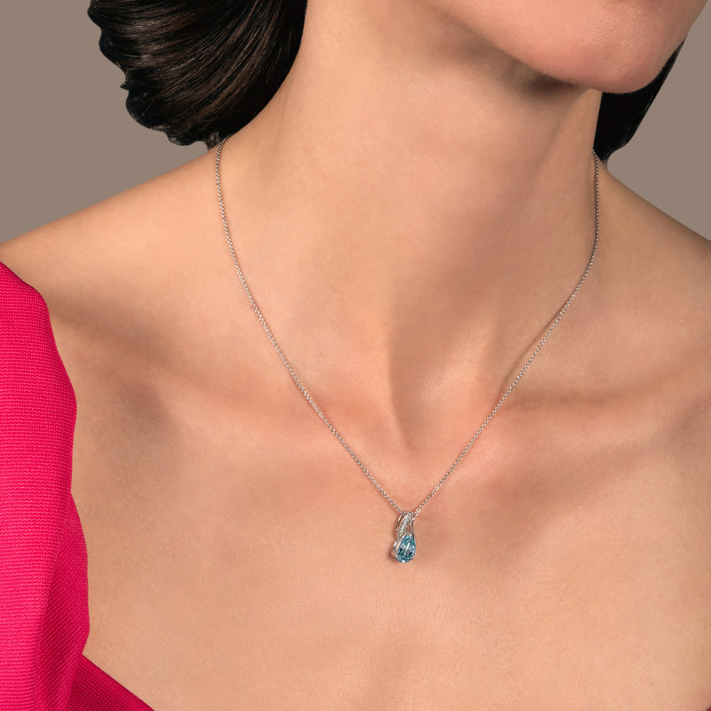 Jewelili Sterling Silver With Swiss Blue Topaz and White Diamonds Teardrop Jewelry Set