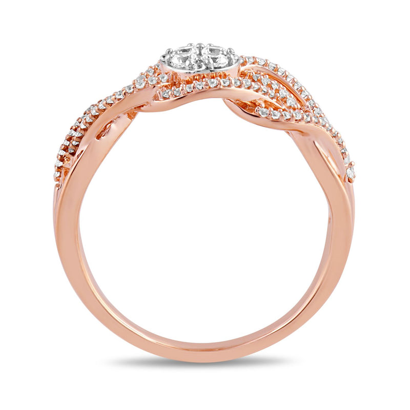 Jewelili Ring with Round Natural White Diamonds in 10K Rose Gold 1/3 CTTW View 3