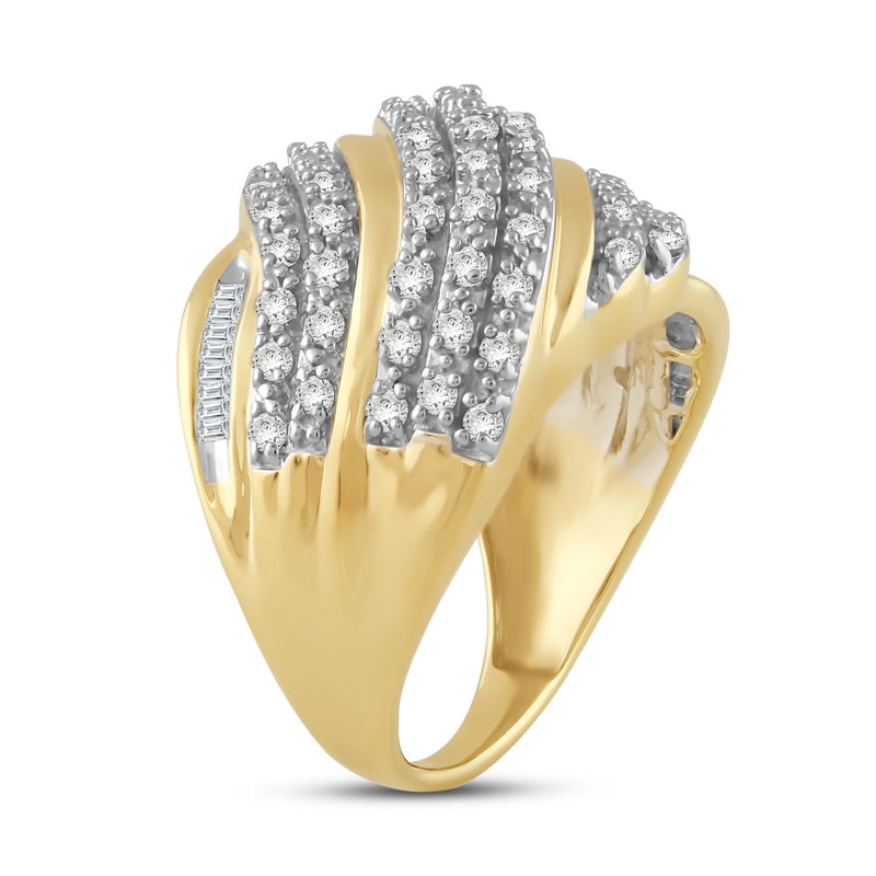 Jewelili Wavy Ring with Natural White Diamond in 14K Yellow Gold over Sterling Silver 1 CTTW View 4