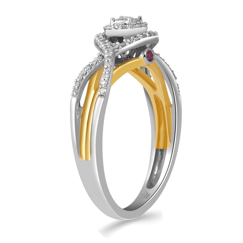 Jewelili 14K Yellow Gold over Sterling Silver with 1/5 CTTW Diamonds and Amethyst Promise Ring