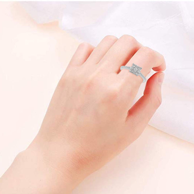 Jewelili 10K White Gold with 1/2 CTTW Natural White Round Diamond Love Bright Ring