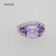 Load and play video in Gallery viewer, Jewelili Sterling Silver With Octagon Shape Rose De France, Trillion Shape Amethyst, Round Emerald and Round White Topaz Three Stone Ring
