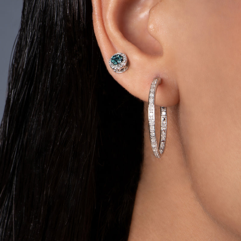 Jewelili Sterling Silver With 1/2 CTTW Diamonds Inside Out Hoop Earrings