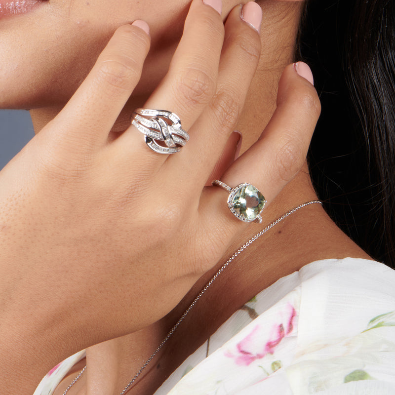 Jewelili Crossover Ring with Natural White Diamond in Sterling Silver 1/3 CTTW View 2
