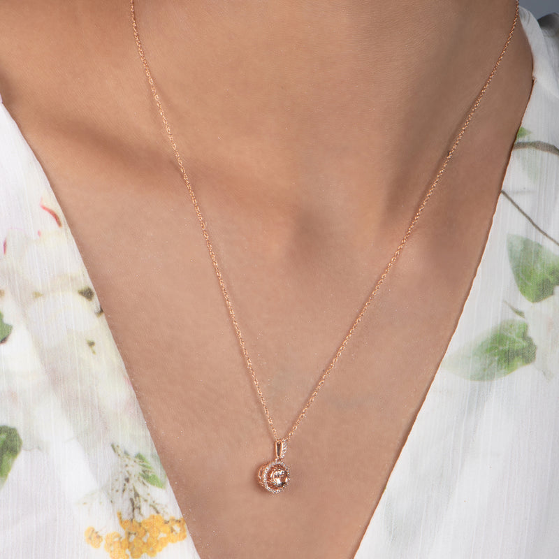Jewelili 10K Rose Gold With Morganite and 1/10 CTTW Diamonds Halo Pendant Necklace