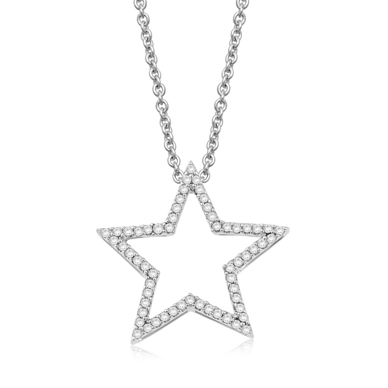 Jewelili Sterling Silver With 1/5 CTTW Diamonds Star Pendant Necklace