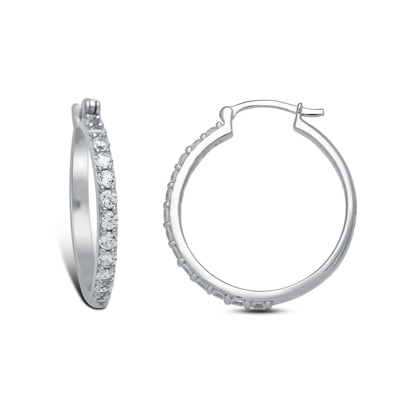Jewelili Sterling Silver With Round Created White Sapphire Hoop Earrings
