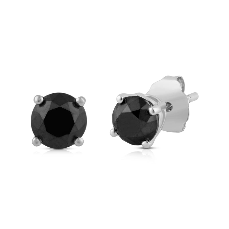 Jewelili Stud Earrings with Treated Black Round Shape Diamonds in 10K White Gold with 1.0 CTTW 