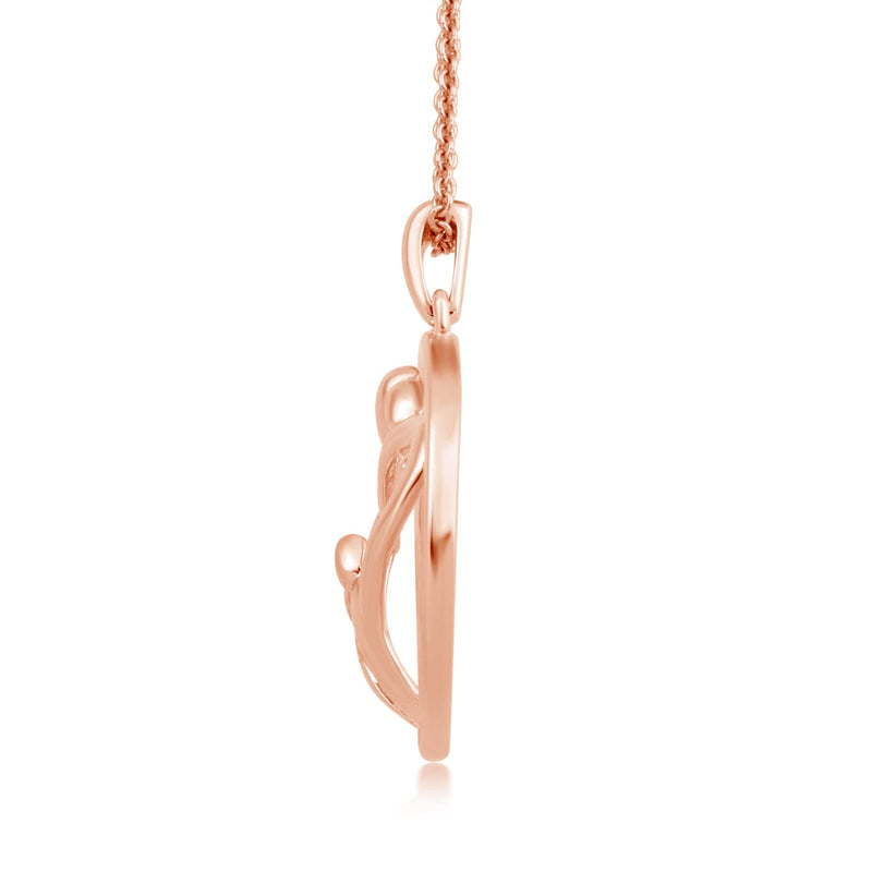 Jewelili 14K Rose Gold Over Sterling Silver With Parents and Two Children Family Pendant Necklace