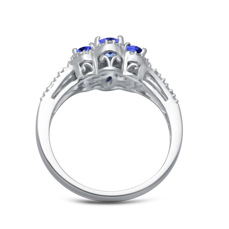 Jewelili Ring with Oval Shape Tanzanite and Natural Round Diamonds in Sterling Silver View 2