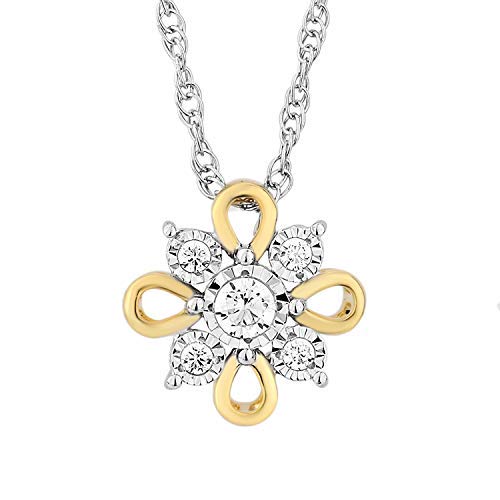 Jewelili 10K White Gold and Yellow Gold with 1/10 CTTW Diamonds Pendant Necklace