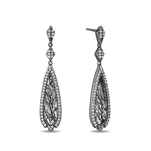 Enchanted Disney Fine Jewelry 14k White Gold with 1/2cttw Diamond and Rutile Quartz Maleficent Earrings