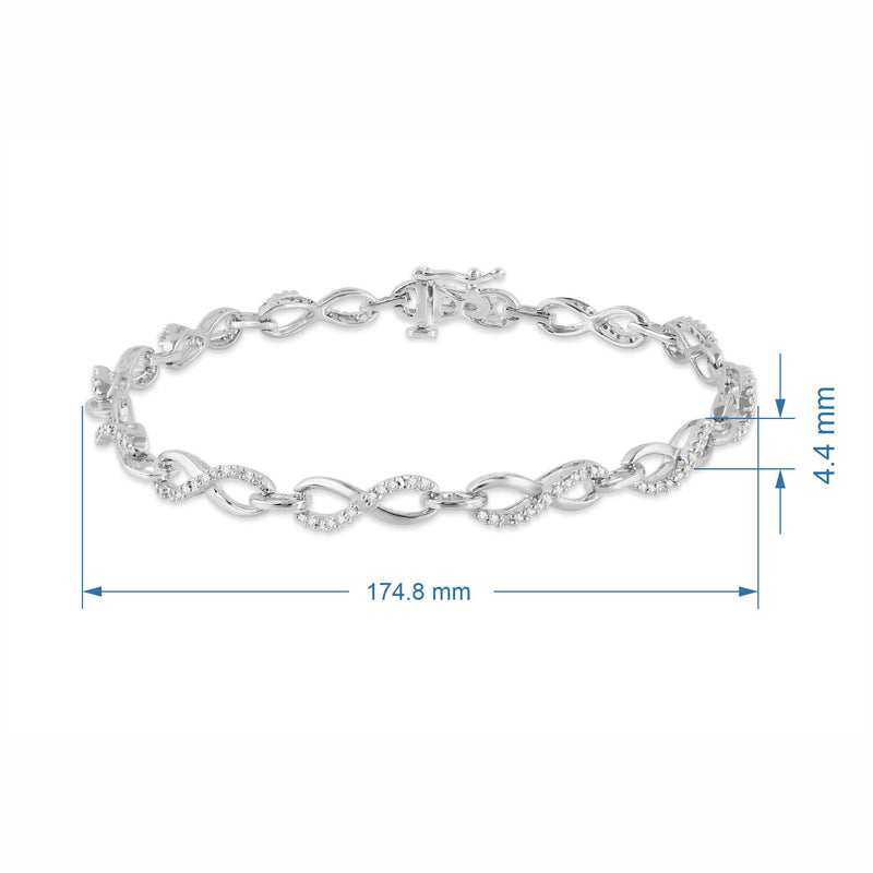 Jewelili Sterling Silver With 1/3 CTTW Round White Diamonds Infinity Bracelet, 7.25"