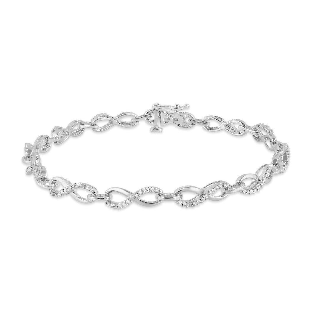 Jewelili Sterling Silver With 1/3 CTTW Round White Diamonds Infinity Bracelet, 7.25