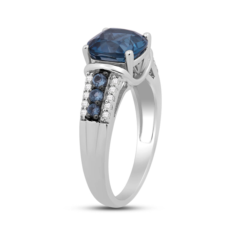 Jewelili Ring with London Blue Topaz and Created White Sapphire in Sterling Silver View 2